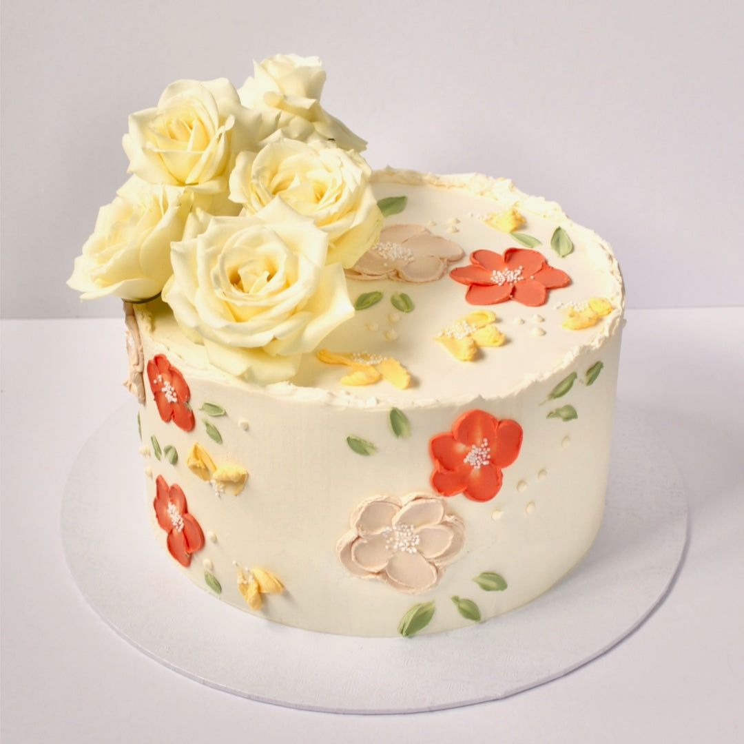 ROSES & PAINTED BUTTERCREAM CAKE