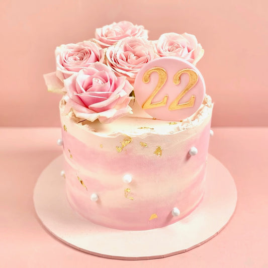 PINK ROSES & PEARLS CAKE