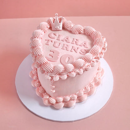 Pink glittery heart vintage cake