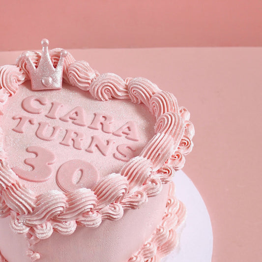 Pink glittery heart vintage cake