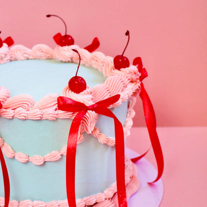 RIBBON & CHERRIES VINTAGE CAKE