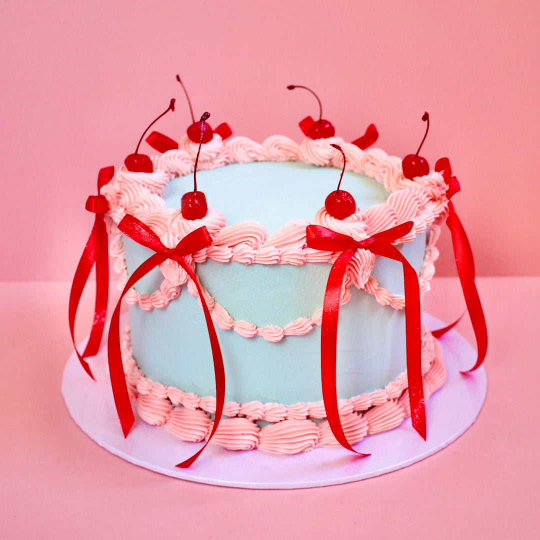 RIBBON & CHERRIES VINTAGE CAKE